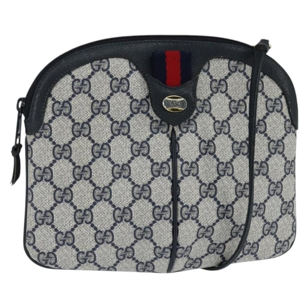 Authentic GUCCI GG Supreme Sherry Line Shoulder Bag PVC Navy Gold 904 02 047